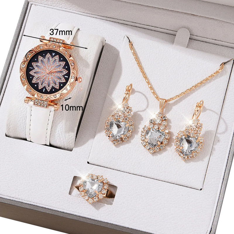 Kit Feminino com Relógio, Colar e Brincos de Cristal, Presente Sofisticado para Mãe, Esposa ou Namorada