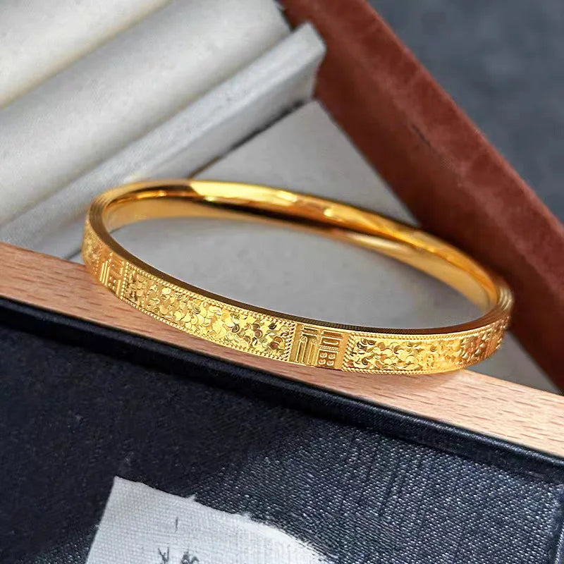 Pulseira Feminina em Ouro 24K AU999 com Detalhes Ice-Crack, Luxo Oriental e Artesanato Exclusivo