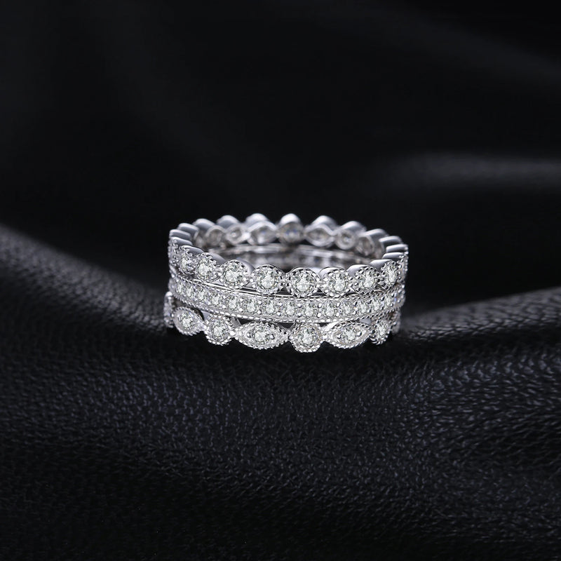 Conjunto de 3 Anéis Femininos em Prata 925 Banhada com Zircônia Cúbica AAA, Estilo Empilhável Versátil e Elegante
