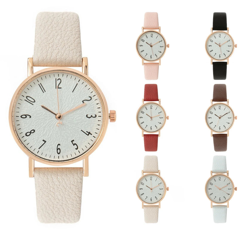 Relógio Feminino de Quartzo 33mm com Pulseira de Couro Sintético, Look Casual Delicado para Presentear