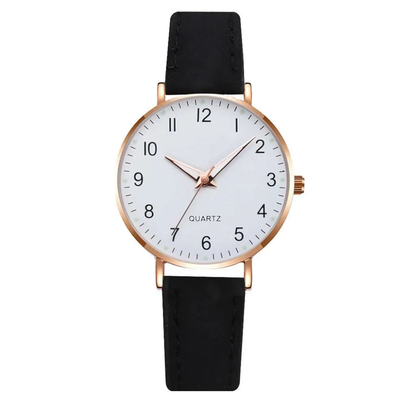 Kit Feminino com Relógio de Quartzo 31mm + Pulseira, Mostrador Redondo e Pulseira de Couro, Visual Casual Elegante para Todo Dia