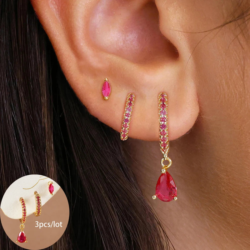 Conjunto com 3 Pares de Brincos Estrela em Aço Inoxidável Banhados a Ouro 18K, Estilo Punk e Moderno