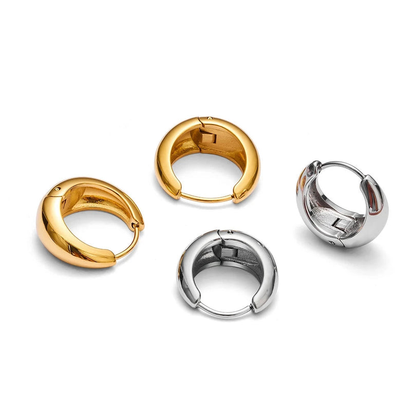 Brincos de Argola em Aço Inoxidável 316L Banhados a Ouro 18K, Clássicos e Resistentes para Qualquer Ocasião