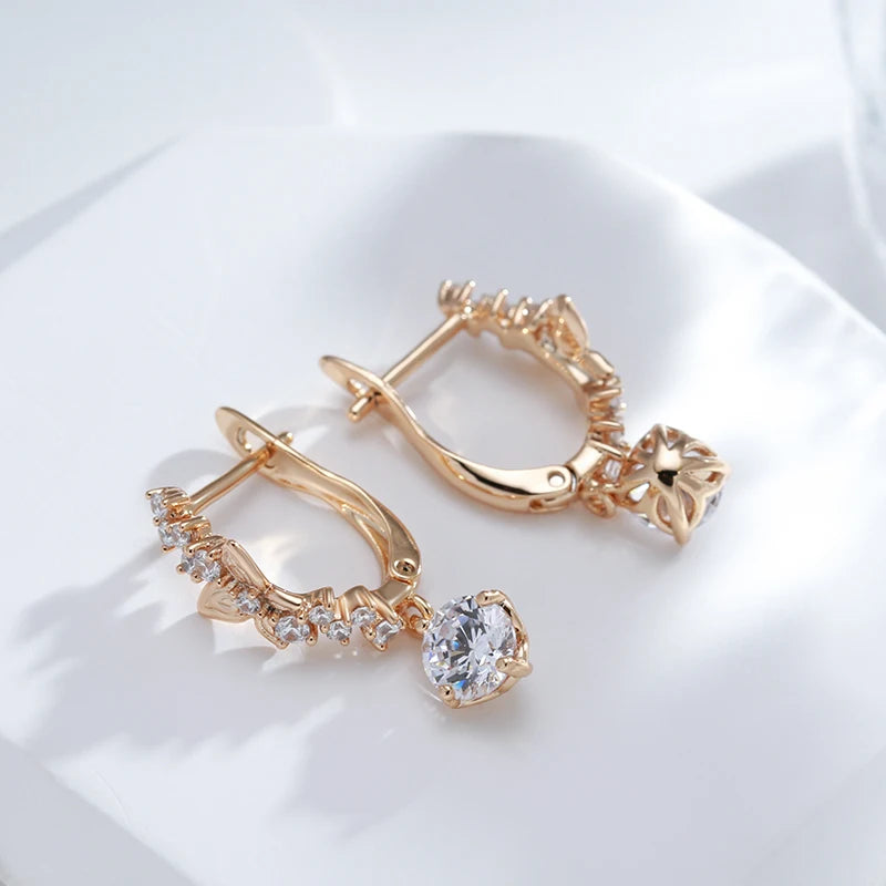 Brincos Femininos de Borboleta em Ouro Rosa 585 com Zircão Natural, Design Oco e Brilho Sofisticado