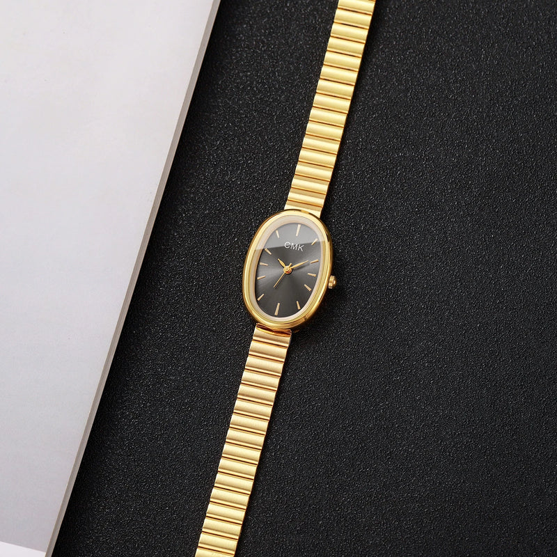 Relógio Feminino Oval Ultra-Fino 22mm, Pulseira Metálica e Estilo Clássico para Looks Delicados e Versáteis