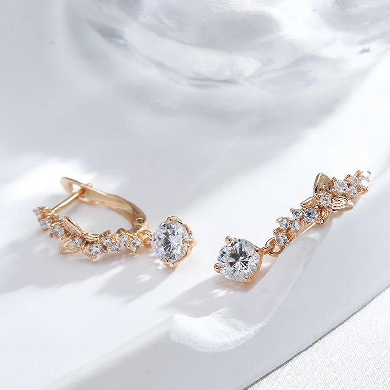 Brincos Femininos de Borboleta em Ouro Rosa 585 com Zircão Natural, Design Oco e Brilho Sofisticado
