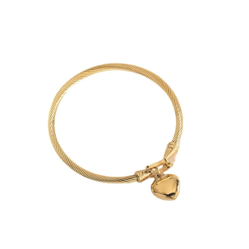 Pulseira Unissex em Aço Inoxidável Dourado com Pingente de Coração, Design Simples e Elegante