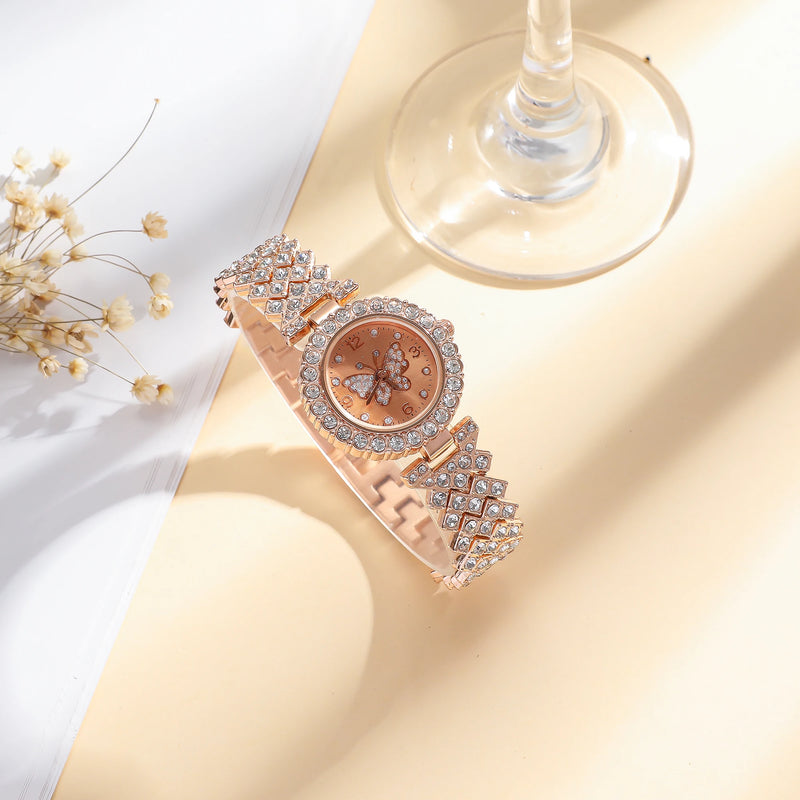 Conjunto feminino 5 peças com relógio de quartzo estilo borboleta e pulseiras elegantes, presente perfeito para meninas e aniversários