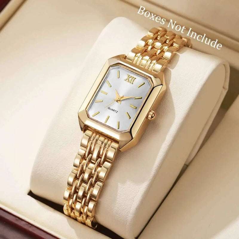 Relógio Feminino Retangular de Quartzo em Metal Dourado, Design Slim e Sofisticado para Looks Fashion e Casuais