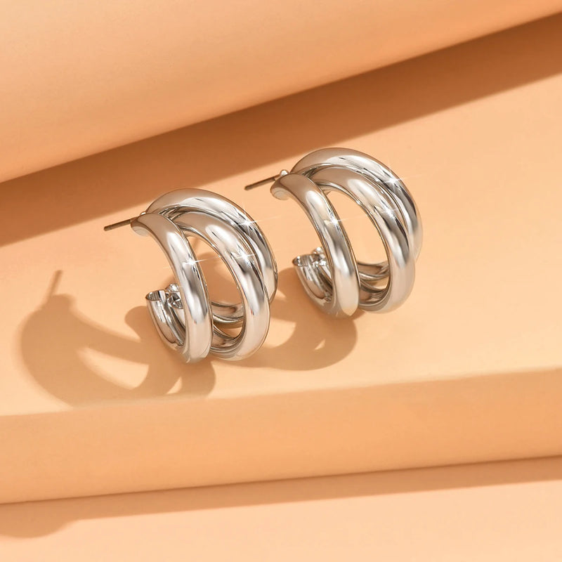 Brincos de Argola Dourados Geométricos, Design Vintage Elegante para Festas e Ocasiões Especiais