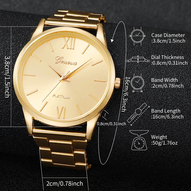 Kit com Relógio Feminino de Quartzo 38mm + Pulseira, Mostrador Romano Luxo Fashion e Casual