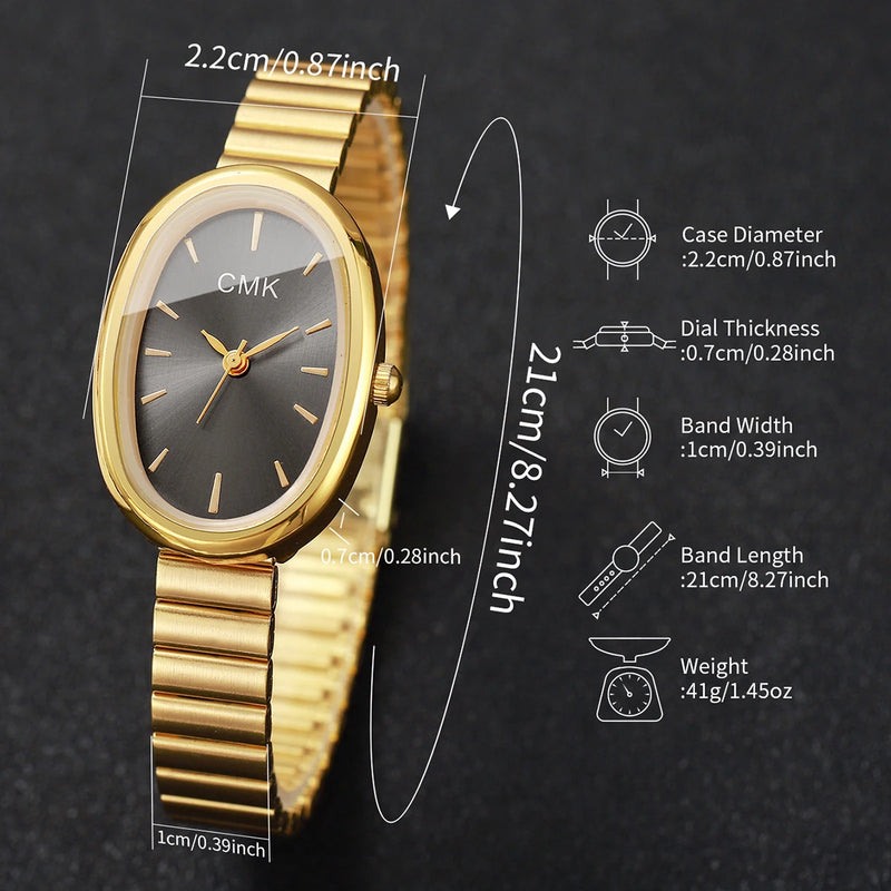 Relógio Feminino Oval Ultra-Fino 22mm, Pulseira Metálica e Estilo Clássico para Looks Delicados e Versáteis