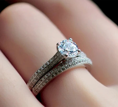 Conjunto de Anéis Femininos em Prata 925 com Turmalina e Zircônia, Design Vintage Halo para Casamento