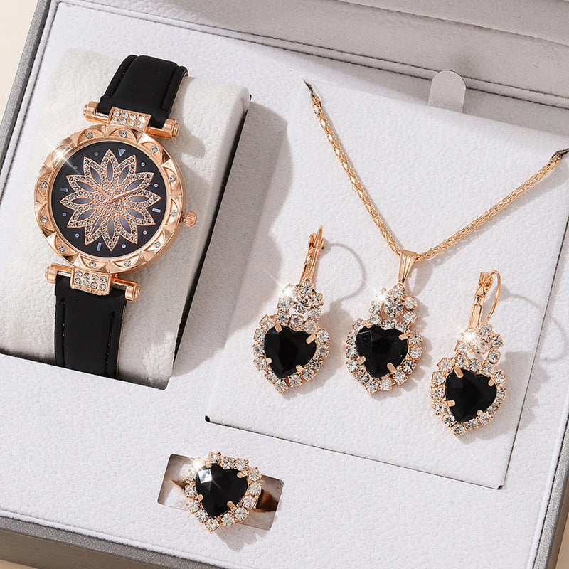Kit Feminino com Relógio, Colar e Brincos de Cristal, Presente Sofisticado para Mãe, Esposa ou Namorada