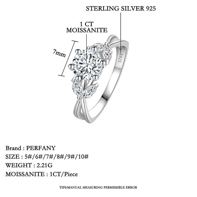 Anel Feminino em Prata 925 com Moissanite 1CT Design Floral, Elegância Atemporal para Casamentos e Momentos Especiais