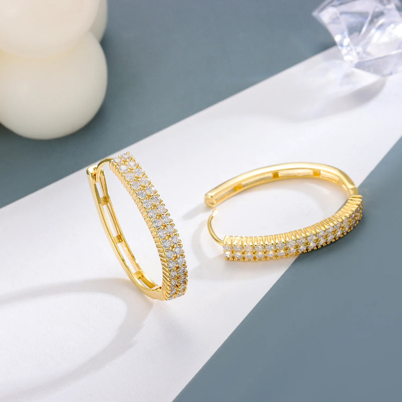 Brincos de Argola Femininos Banhados a Ouro 14K com Zircão Incrustado, Elegância Clássica para Presentear