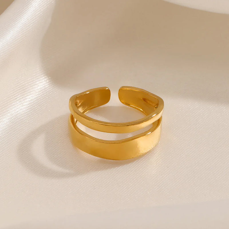 Anel Feminino Aberto Geométrico em Aço Inoxidável Dourado, Design Irregular Moderno e Estilo Minimalista