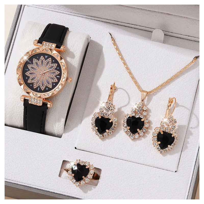 Kit Feminino com Relógio, Colar e Brincos de Cristal, Presente Sofisticado para Mãe, Esposa ou Namorada