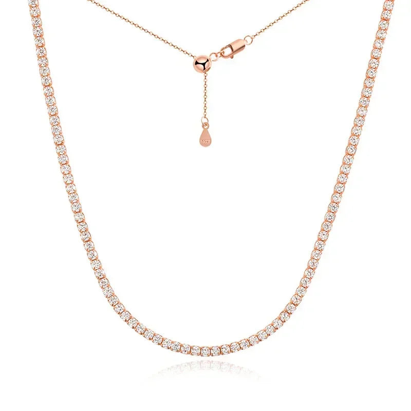Colar Gargantilha de Tênis Moissanite 2mm em Prata 925, Brilho Intenso e Luxo Atemporal