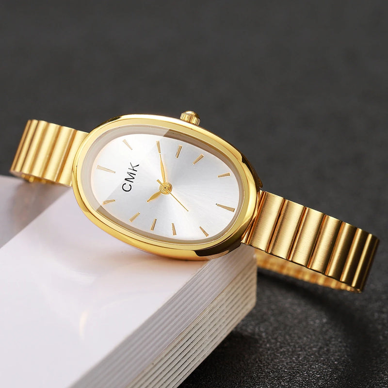 Relógio Feminino Oval Ultra-Fino 22mm, Pulseira Metálica e Estilo Clássico para Looks Delicados e Versáteis