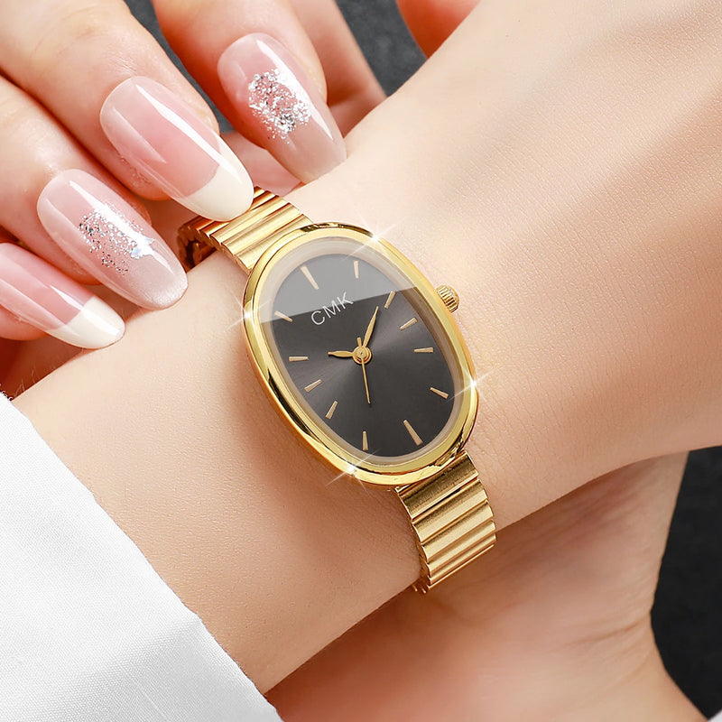 Relógio Feminino Oval Ultra-Fino 22mm, Pulseira Metálica e Estilo Clássico para Looks Delicados e Versáteis