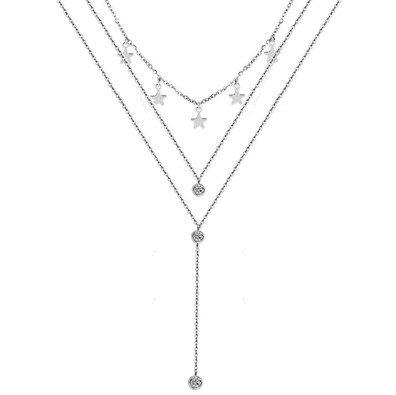 Colar Feminino em Aço Inoxidável com Pingente de Cristal em Forma de Y, Estilo Brilhante e Romântico