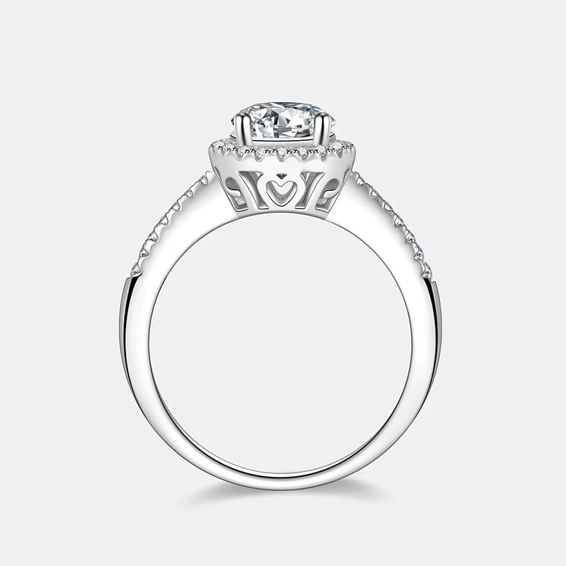 Anel Feminino em Prata 925 com Moissanite Redondo de 0.5 a 2CT, Banhado a Ouro Branco 18K