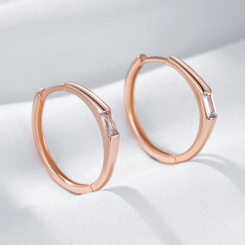 Brincos de Argola em Ouro Rosa 585 com Zircão Natural, Acessório Luxuoso e Sofisticado para Noivas e Festas