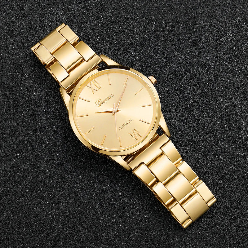 Kit com Relógio Feminino de Quartzo 38mm + Pulseira, Mostrador Romano Luxo Fashion e Casual