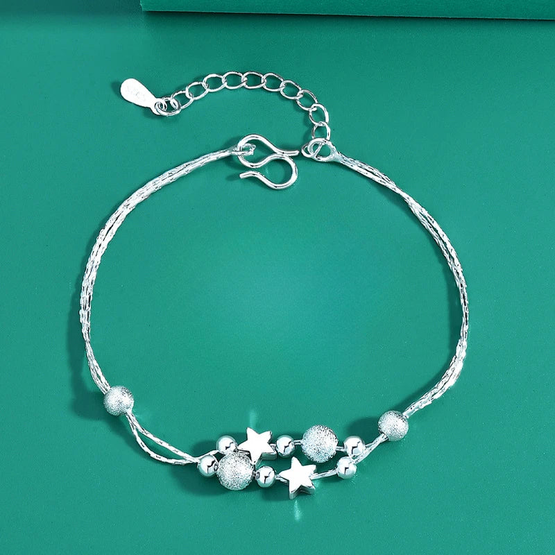 Pulseira Feminina em Prata 925 com Cristal, Design Vintage Ajustável com Detalhes de Nó e Charme Sofisticado