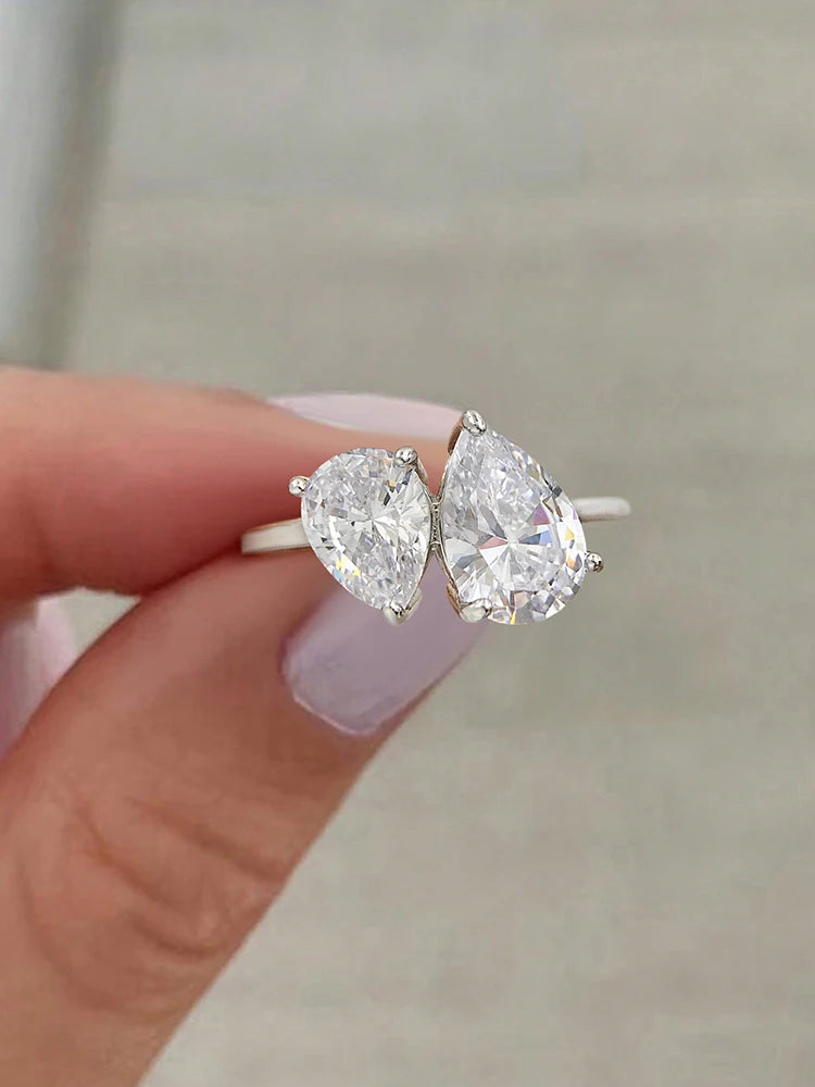 Anel Feminino em Prata 925 com Pedra Gota de Água CZ, Brilho Deslumbrante para Casamento e Festas