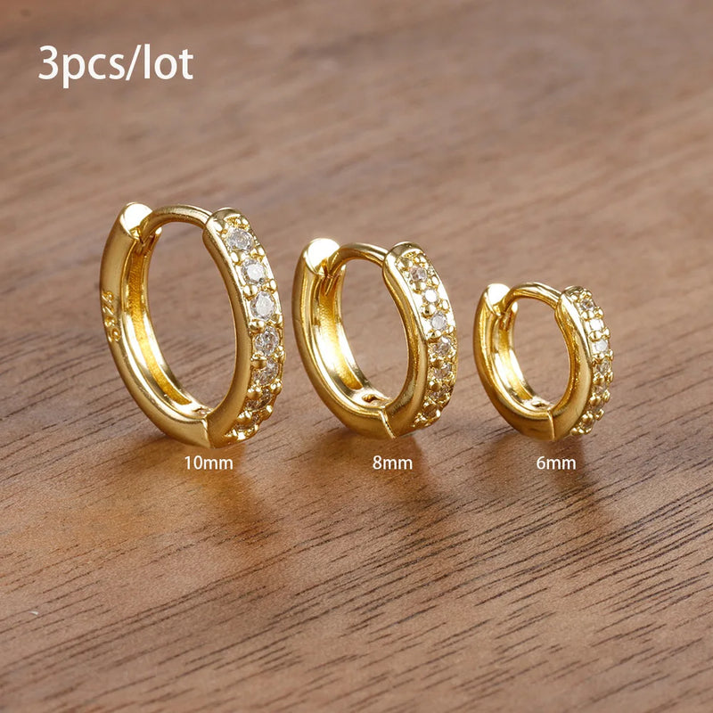 Conjunto com 3 Pares de Brincos Estrela em Aço Inoxidável Banhados a Ouro 18K, Estilo Punk e Moderno