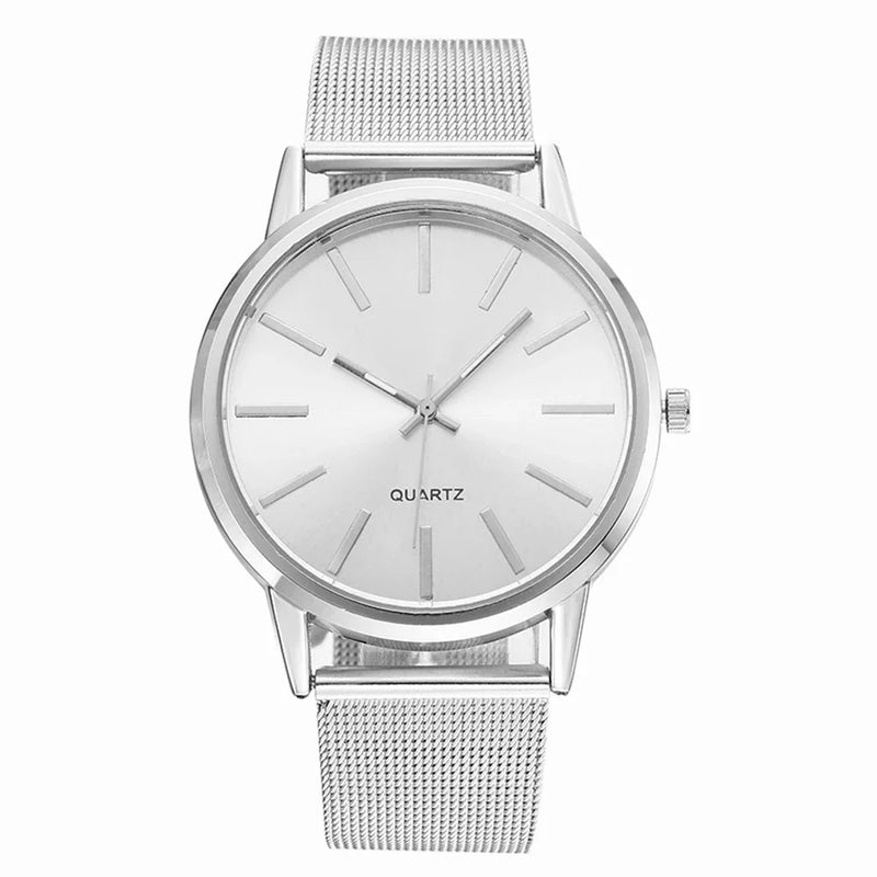 Relógio Feminino Analógico em Metal com Pulseira de Malha, Mostrador Redondo Slim 40mm Elegante para o Dia a Dia