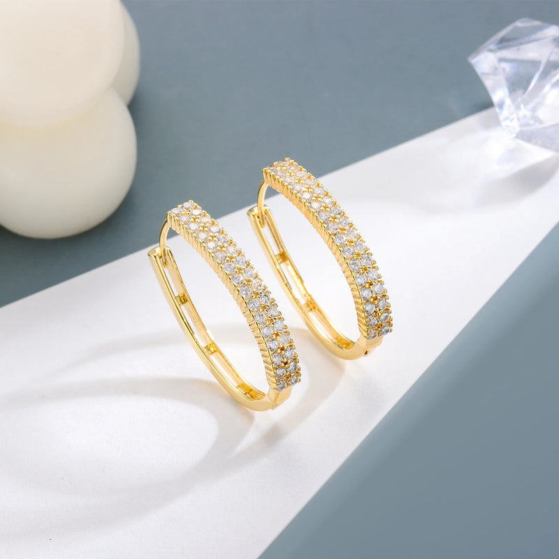 Brincos de Argola Femininos Banhados a Ouro 14K com Zircão Incrustado, Elegância Clássica para Presentear