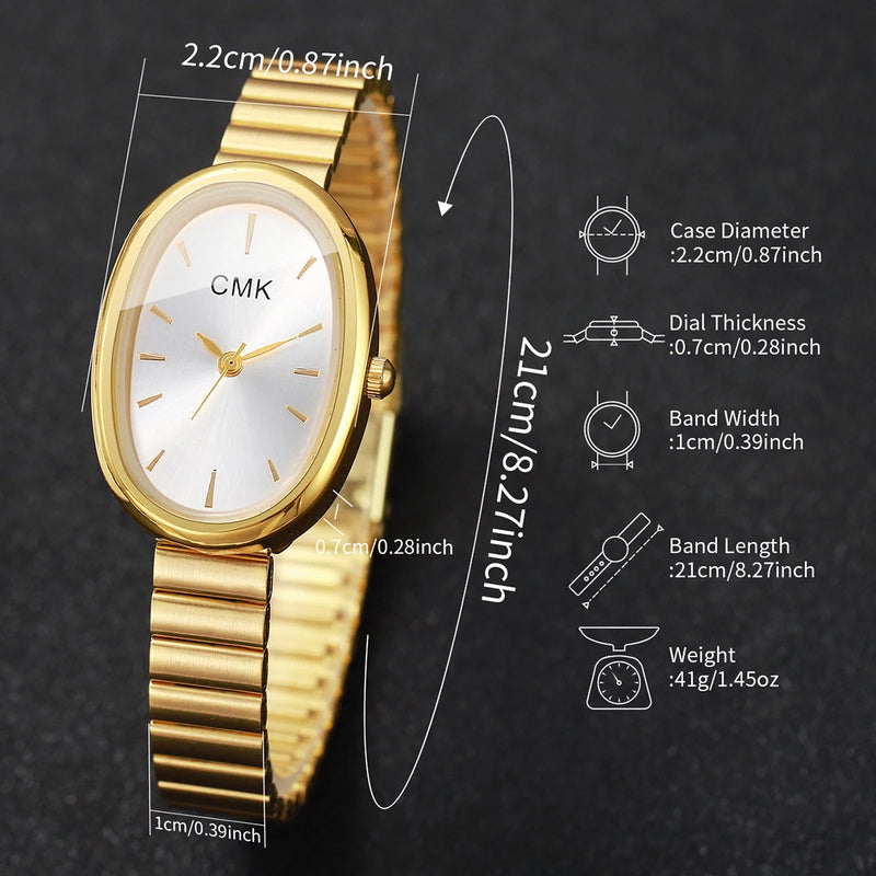 Relógio Feminino Oval Ultra-Fino 22mm, Pulseira Metálica e Estilo Clássico para Looks Delicados e Versáteis