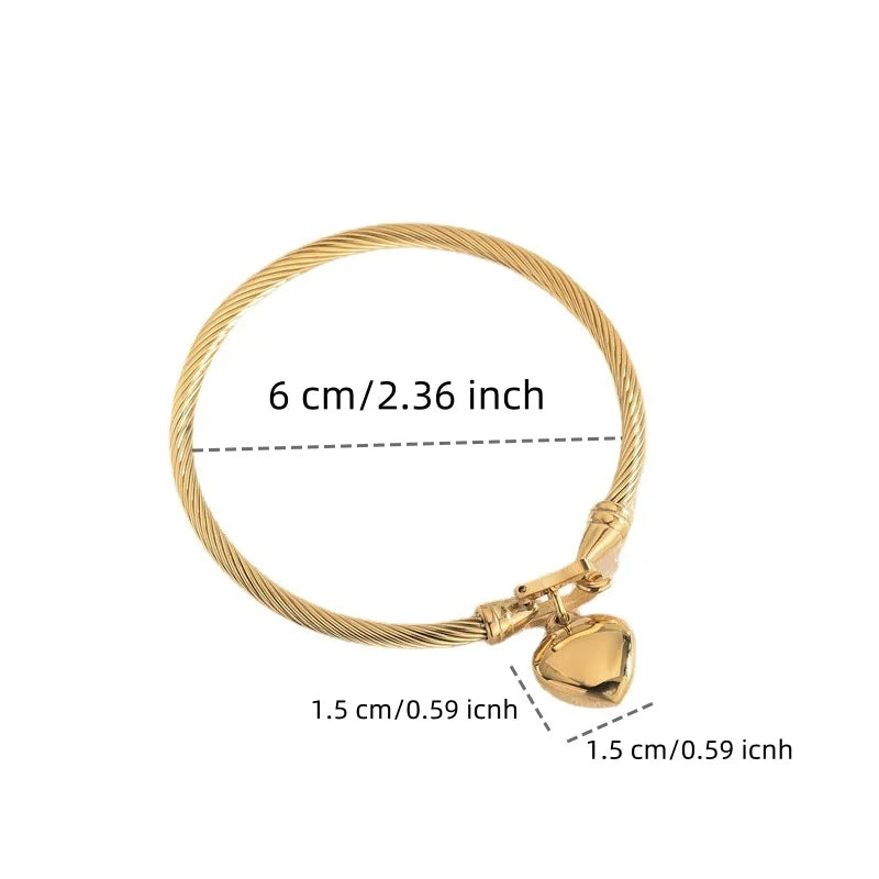 Pulseira Unissex em Aço Inoxidável Dourado com Pingente de Coração, Design Simples e Elegante