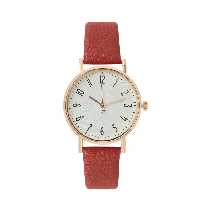 Relógio Feminino de Quartzo 33mm com Pulseira de Couro Sintético, Look Casual Delicado para Presentear