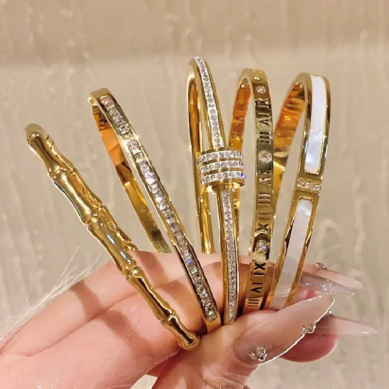 Pulseira Feminina em Aço Titânio com Detalhes de Zircônia, Estilo Clássico Moderno para Uso Diário