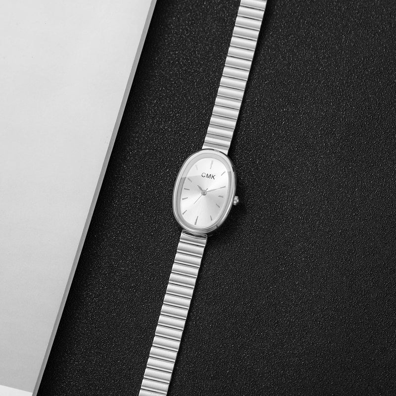 Relógio Feminino Oval Ultra-Fino 22mm, Pulseira Metálica e Estilo Clássico para Looks Delicados e Versáteis