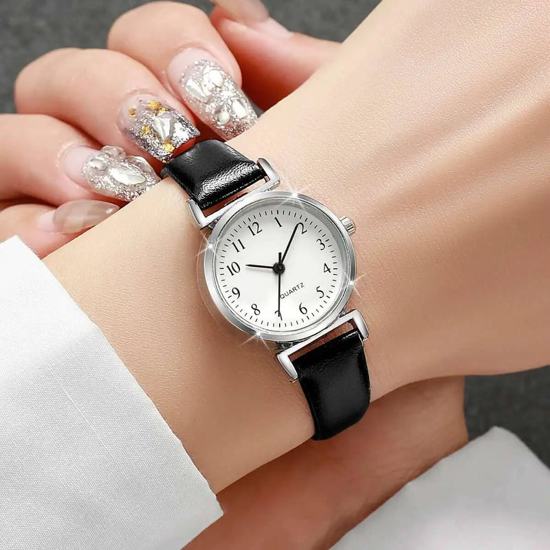 Kit com 2 Relógios Femininos de Quartzo, Mostrador Pequeno de 25mm e Pulseira em Couro Elegante