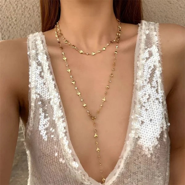 Colar Longo em Forma de Y com Cristais, Estilo Boêmio Sofisticado para Férias e Festas de Verão