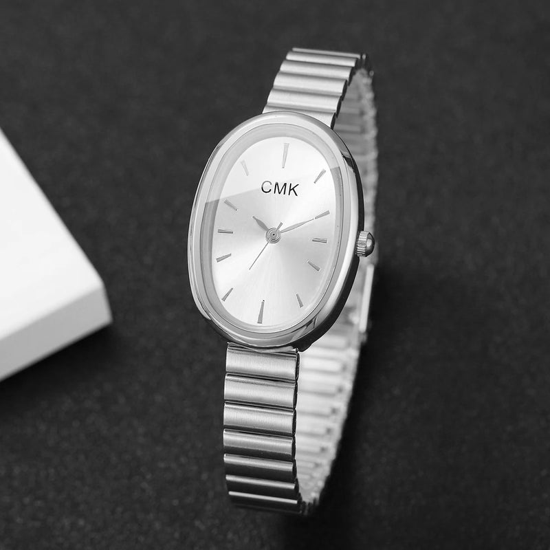 Relógio Feminino Oval Ultra-Fino 22mm, Pulseira Metálica e Estilo Clássico para Looks Delicados e Versáteis