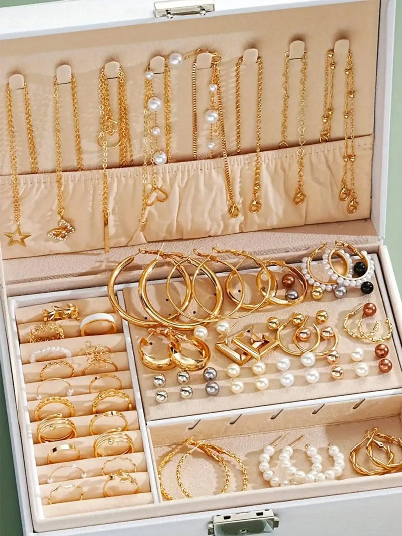 Maxi Kit 86 Peças com Colares, Anéis, Brincos e Pulseiras em Pérola, Multiuso para Moda Casual e Festiva