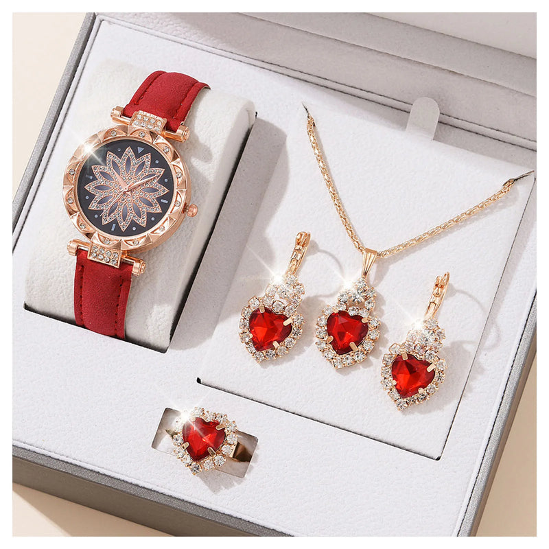 Kit Feminino com Relógio, Colar e Brincos de Cristal, Presente Sofisticado para Mãe, Esposa ou Namorada