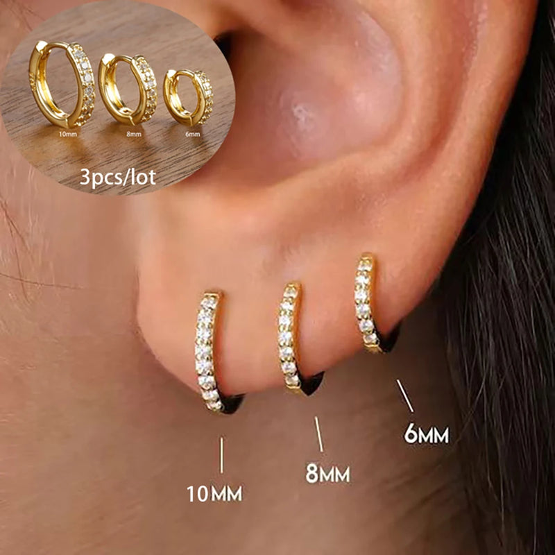 Conjunto com 3 Pares de Brincos Estrela em Aço Inoxidável Banhados a Ouro 18K, Estilo Punk e Moderno