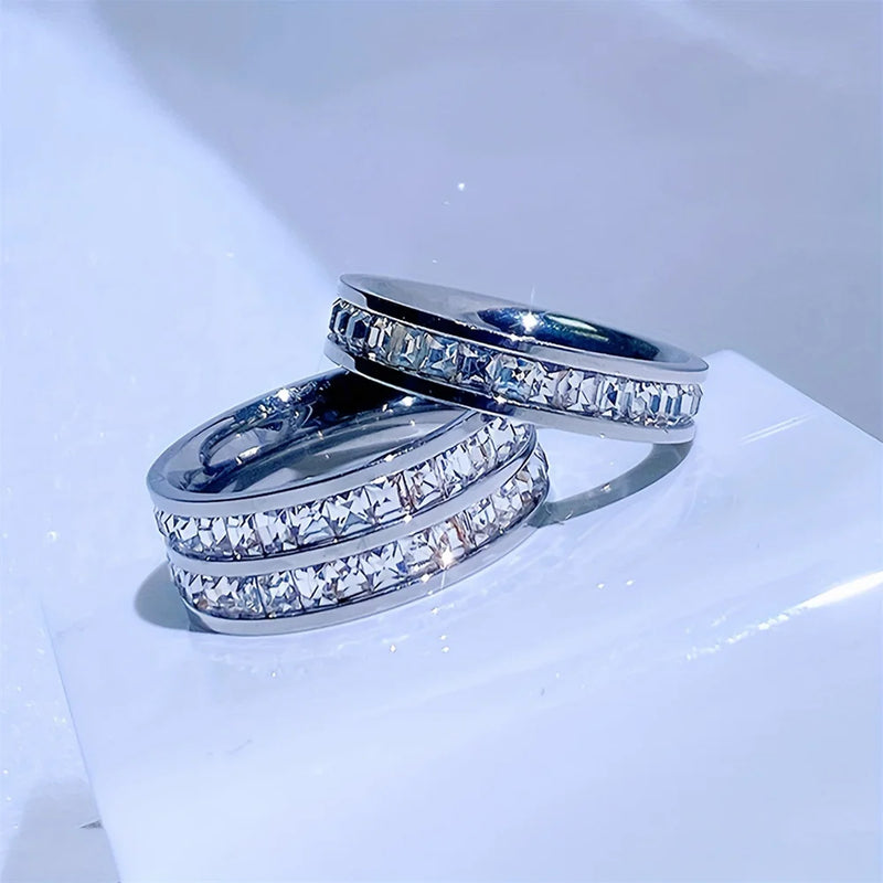 Conjunto Feminino com 3 Anéis em Aço Inoxidável Banhado a Ouro 18K, Clássicos com Zircônia para Estilo Moderno