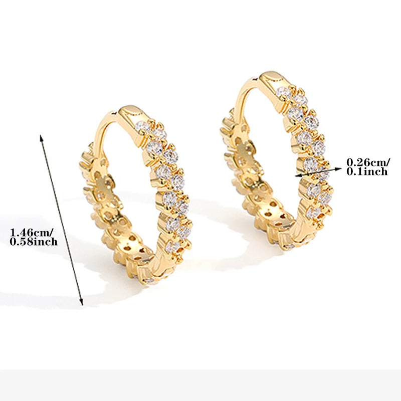 Brincos de Argola Banhados a Ouro 14K com Zircão, Estilo Clássico e Sofisticado para Presentear