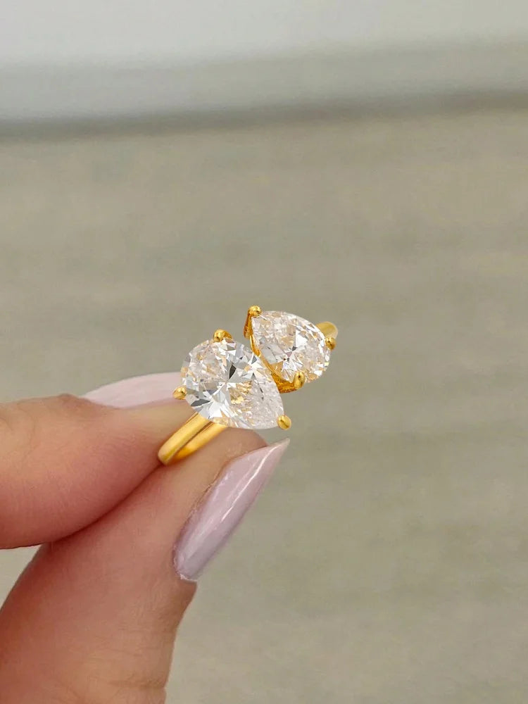 Anel Feminino em Prata 925 com Pedra Gota de Água CZ, Brilho Deslumbrante para Casamento e Festas