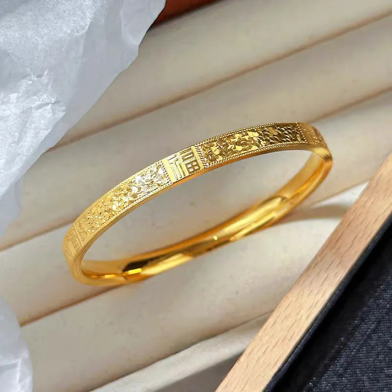 Pulseira Feminina em Ouro 24K AU999 com Detalhes Ice-Crack, Luxo Oriental e Artesanato Exclusivo