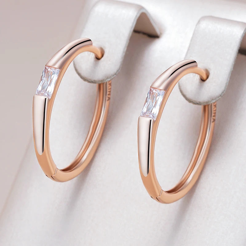 Brincos de Argola em Ouro Rosa 585 com Zircão Natural, Acessório Luxuoso e Sofisticado para Noivas e Festas